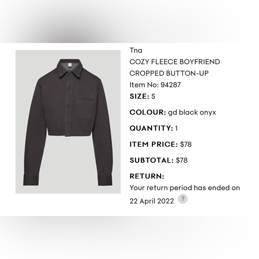 TNA Cozy Fleece Boyfriend Cropped Button-Up Jacket - Black Onyx